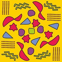 A colorful pattern with shapes and stars on a yellow background vector