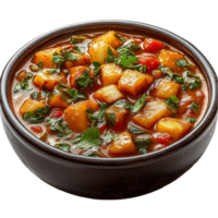 Potato Curry with Vegetables and Herbs in a Bowl on Transparent Background png