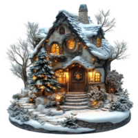Christmas House with Lights and Trees on Transparent Background png