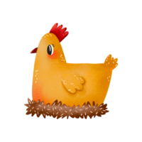 Chicken sits on a nest with hay. Easter hand drawn illustration on isolated background png
