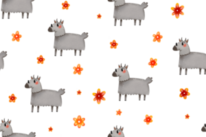 Goat pattern. Farm cattle animals seamless background. Hand drawn kids pattern for nursery, wrapping paper, textile png