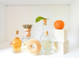 a white shelf with a bunch of different items photo