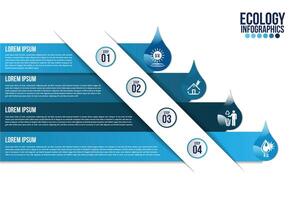 Infographic eco water blue design elements process 4 steps or options parts with drop of water. vector