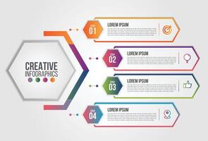 Business infographics element.Hexagon chart template Chart with 4 steps or options for presentations vector