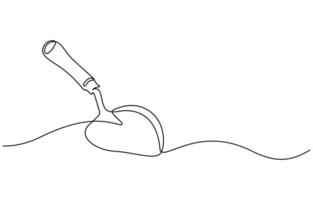 Continuous one line drawing of trowel icon in silhouette on a white background vector