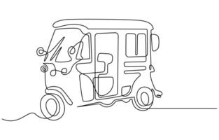 continuous line drawing Tuk Tuk Thailand is often used by tourists vector