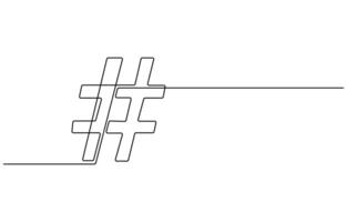 One line continuous Hashtag vector