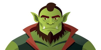 Fantasy orc character. Cartoon green goblin warrior. Evil ugly ogre. Angry troll, fairy tale gremlin face vector