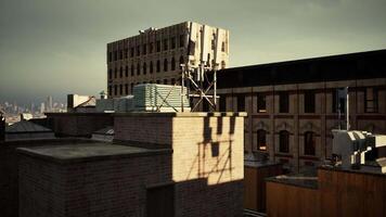 A view of a city from a rooftop of a building video