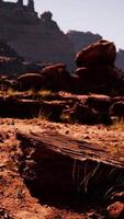 A rocky landscape with rocks and grass in the foreground video