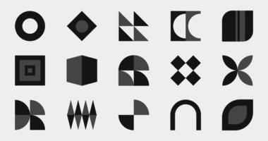 Abstract black shapes, retro decorative sticker set and banner, different decorative geometric forms, patterns and symbols. illustration. vector