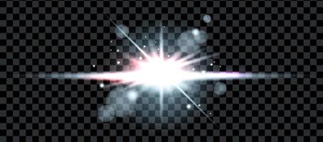 Silver burst of light, cold sunrise, light photographic effect with sequins and bokeh. Energy explosion, lens flare. illustration. vector