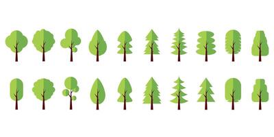 Green tree icon set. collection of various kinds of trees vector