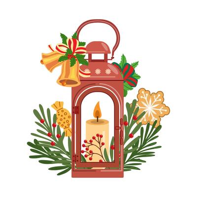 Merry holiday. Winter christmas lantern with decor.