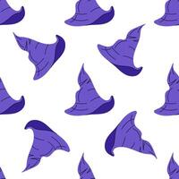 A sketch of a witch's pointed hat Flat style seamless pattern for Halloween. vector
