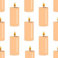 Flat style big burning candle seamless pattern. vector