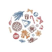Christmas vintage holiday illustration with festive elements vector