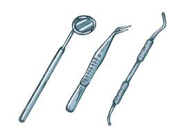 Stomatology instruments hand-drawn in vintage design vector