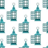 winter christmas lanterns and decorations in flat design, seamless pattern vector