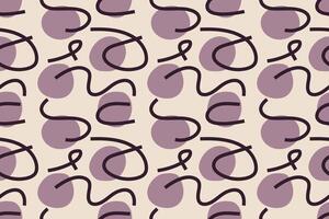 Curvy lines and circles abstract shapes seamless repeat pattern vector