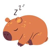 Flat illustration in a simple children's style. Cute capybara sleeping on white background vector