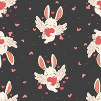 Seamless pattern for valentine's day. Cute cupid rabbit with wings holding a heart vector