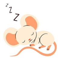 Flat illustration in a simple children's style. Cute mouse sleeping on white background vector