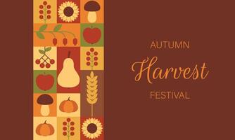 Autumn Harvest Festival banner. Horizontal poster, greeting card, header for website. Modern neo geometric abstract background. illustration vector