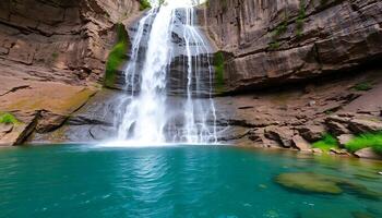Stunning Waterfall Flowing into Clear Pool photo