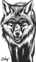 A black and white drawing of a fox vector