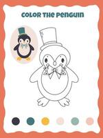 Coloring page with a little penguin in a hat and a butterfly Coloring page with a little penguin in a hat and a butterfly vector