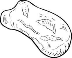 Ciabatta whole bread black white illustration isolated. Rustic Italian bread silhouette by ink hand drawn. Artisan Loaf in monochrome painted outline for design signage, paper, bakery. vector