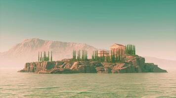 Exploring the ancient ruins of a Roman temple on a secluded island at dawn video