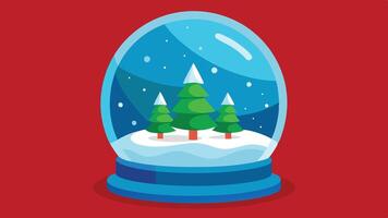 A festive snow globe features a serene winter landscape with three snow-covered trees nestled among soft, rolling hills on a bright winter day vector
