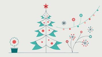 A colorful illustration of a decorated Christmas tree with vibrant flowers and a star on top, set against a soft background, ideal for holiday-themed designs and decorations vector
