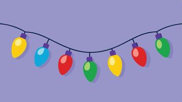 A vibrant string of colorful holiday lights hanging against a deep blue background, illuminating the space with festive cheer during the winter season vector