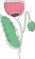 Poppy drawn by one line vector