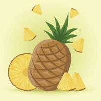 Pineapple whole, sliced, pieces vector