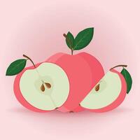 Juicy ripe red apple, whole, half, slice vector