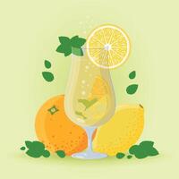 Citrus lemonade with basil and ice vector