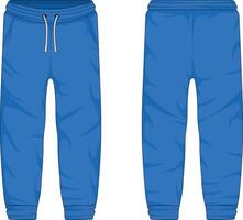 Blue training pants mockup front and back view vector