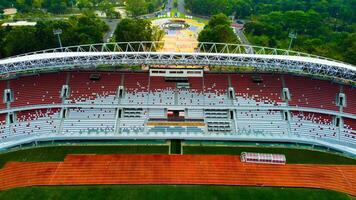 Aerial view of Palembang's largest soccer field, featuring a meticulously maintained green lawn. photo