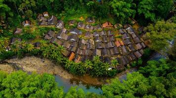 The remote Baduy village is a hidden gem, surrounded by lush greenery and dense trees. This tranquil setting offers a glimpse into a unique culture, photo
