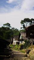 The remote Baduy village is a hidden gem, surrounded by lush greenery and dense trees. This tranquil setting offers a glimpse into a unique culture, photo
