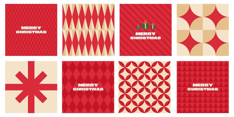 Geometric Christmas Patterns and Cards Set