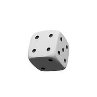 3d render game die. Gambling play with chance of risk or fortune. illustration of three-dimensional cube with number dots. Success symbol of opportunity in casino. Bet object. Las Vegas winning vector