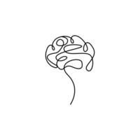Human brain in one continuous line drawing minimalist. vector