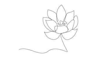 Minimalist water lily continuous one line drawing on white background vector