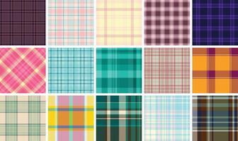 A collection of plaid patterns with colorful checks, ideal for textile, fabric, clothing, or celtic-inspired backgrounds. vector