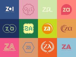 ZA logo company template. Letter z and a logotype. Set different classic serif lettering and modern bold text with design elements. Initial font typography. vector